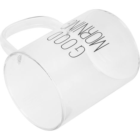 350 ml durchsichtiger Glasbecher mit Henkel, Wasserbecher, Küchenutensil, schwarze Schrift (1/5)