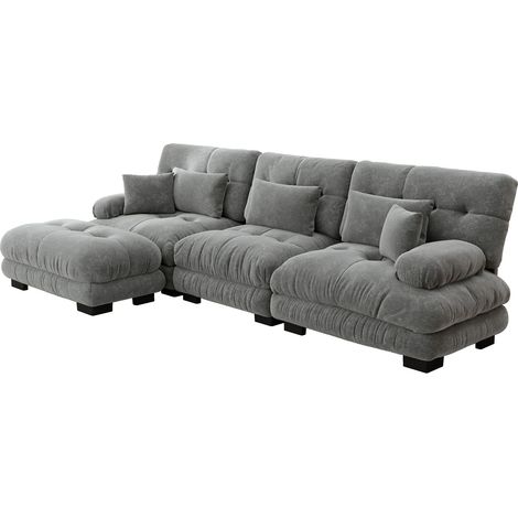 Canapé d'angle modulaire en Chenille Vintage Gris avec Ottoman (1/5)