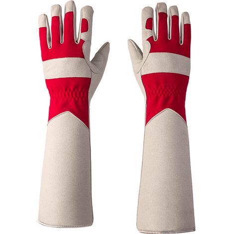 Filiyano-Gants de jardinage en cuir rouge, 45 cm, pour femmes, gants professionnels longs pour la taille des rosiers, gants de jardinage pour maman et (1/5)