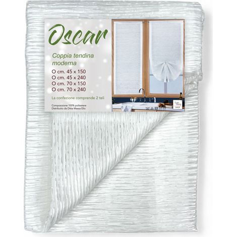 Coppia Tenda Vetro Oscar Bianco – Moderna Semitrasparente in Poliestere Rigato – 2 Teli Eleganti, Lavabile, Pronta all'Uso COPPIA (2 TELI) CM. 45x150