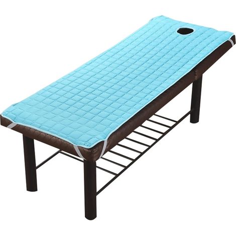 Drap de lit avec trou de respiration pour le visage, coussin en caoutchouc élastique en polyester pour massage de beauté, traitement spa, 190 x 70 cm – Bleu (1/3)