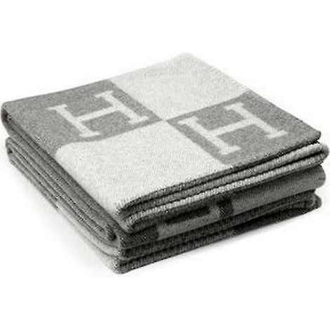 Couverture Chaude en Maille Crochet Mélange Cachemire Portable 140x170cm Gris Anthracite