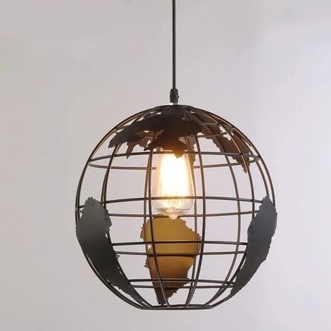 Suspension Design Industrielle Plafonnier E27 Métal Lustre Abat-Jour Forme de la Terre 20cm d'Eclairage (1/4)
