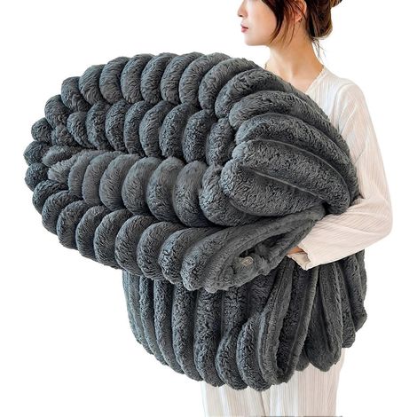 Plaid de luxe pour canapé, double face, confort et chaleur, pour la maison ou le bureau, 100 x 150 cm, gris (1/5)