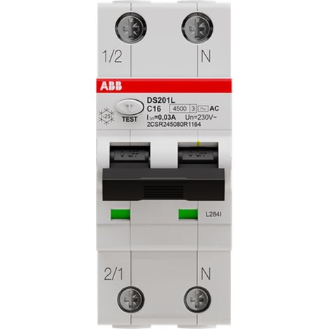 Magnetotermico differenziale 1p+n 4,5ka 16a tipo ac 30ma abb ds201lc16ac30