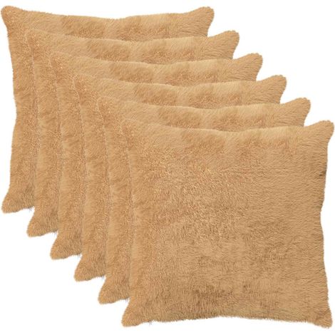 Cushion Cover 6 pcs HEERLEN Taupe 55 x 55 cm Faux Rabbit Fur vidaXL