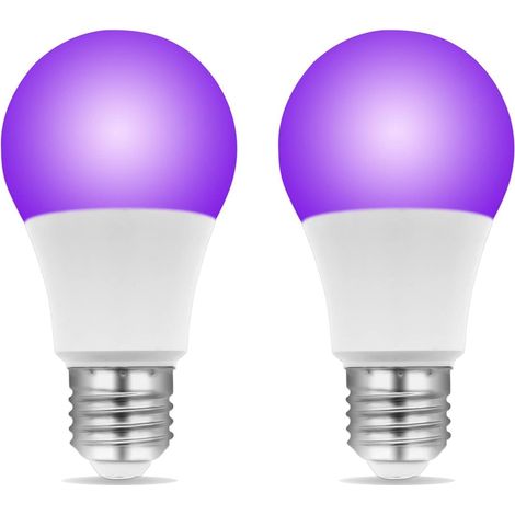 Ampoule Lumière Noire E27 LED 9W, UVA 385-400nm, Lumiere Noire Soiree Fluo, AC 85-265V, Lumière pour Fete Fluorescente Soirées Halloween Party, lot de 2 [Classe énergétique E] (1/5)