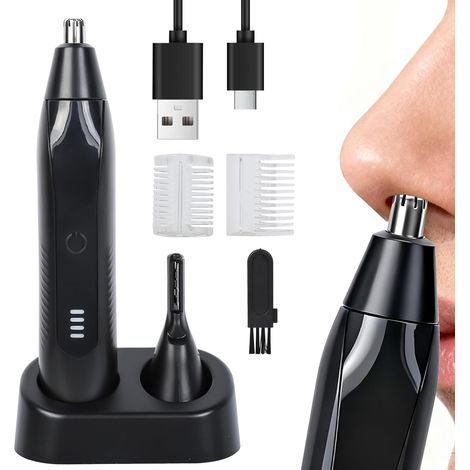 Rifinitore per peli di naso e orecchie ricaricabile tramite USB 2 in 1, esfoliante per sopracciglia e barba per uomo e donna (1/5)