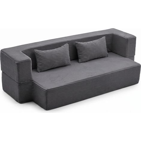 FurnitureR Canapé Lit Gris en Côtelé Modulable 2 Places, Canapé-lit gris modulable en tissu côtelé, convertible rapidement, sans montage, avec mousse confortable et coussins inclus. (1/5)