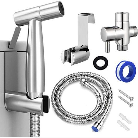 Ensemble de douchette pour WC - Douchette avec flexible - Pommeau de douche avec flexible - Douchette bidet - Pommeau de douche - Argent (1/5)