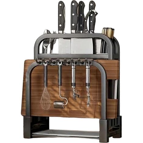 Porte-couteaux en acier inoxydable (1 pièce) pour la cuisine, le plan de travail et le rangement intégré des planches à découper et des couteaux.