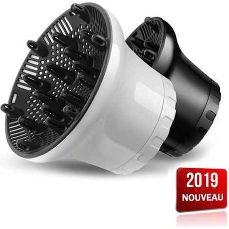 Diffuseur Cheveux - Universel Ajustable 1,4-2,6 Pouces - Compatible avec 99 % des Sèche-Cheveux - Blanc - 1 Pièce