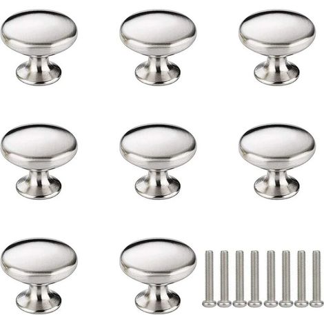 Bouton de Meubles 8 pièces Boutons de Porte Argenté 30mm Poignee de Meuble Poignées de Meuble Rond Boutons de Tiroir Unique Trou avce Vis pour Tiroir Armoire Meuble, (1/5)