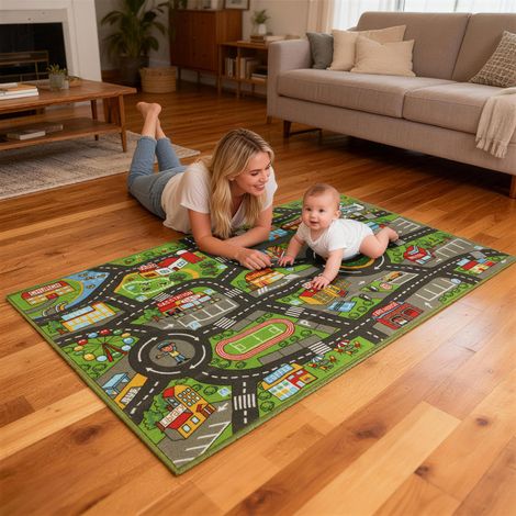 Bébé tapis Tapis jeu Couverture e motif urbain antidérapant sous partie chambre enfants - Dimensions: 160x100x0,5cm