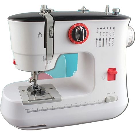 Mini máquina de coser, materiales de alta calidad, dimensiones compactas, capacidad para doble hilo, 12 opciones de puntada, control por pedal. (1/5)