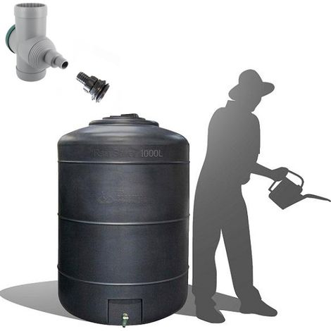 Récupérateur Eau de Pluie Hors-sol 1000 Litres Rond DS Eau Gris Anthracite + connectique d'entrée et Filtre gouttière Garantie 5 ans (1/4)
