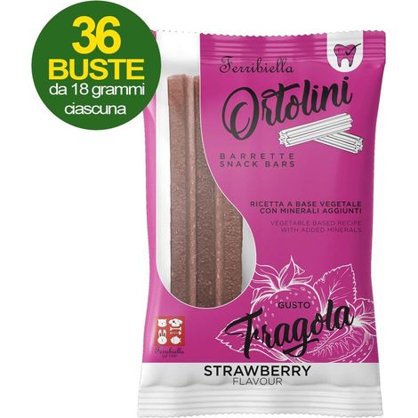 Snack Bars pour chiens Ortolotti goût fraise 36 mini paquets de 2 pièces chacun