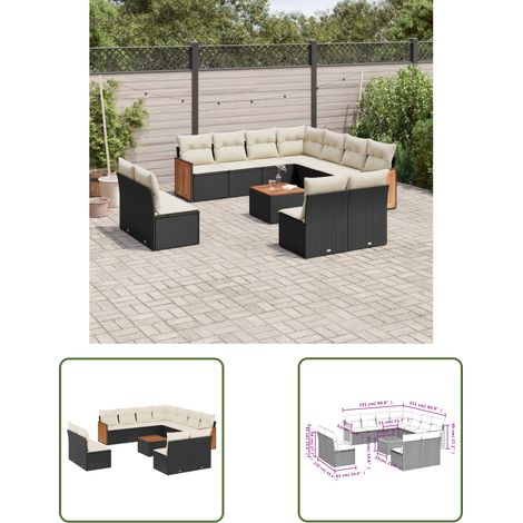 The Living Store 12-tlg. Garten-Sofagarnitur mit Kissen Schwarz Poly Rattan - Gartenmöbel - Esstisch - Lounge Set - Outdoor Möbel - Rattan Gartenmöbel (1/3)