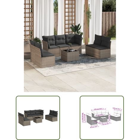 The Living Store 8-tlg. Garten-Sofagarnitur mit Kissen Grau Poly Rattan - Gartenmöbel - Esstisch - Lounge Set - Outdoor Möbel - Rattan Sofa (1/3)