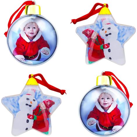 transparente, befüllbare Christbaumkugeln (2 runde + 2 sternförmige), individuell gestaltbare Christbaumdekoration