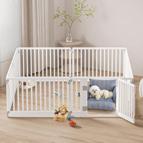 Parc pour chiots de chien pliable avec porte, pour la maison, solide et lisse, facile à installer, blanc, 178 x 178 cm (1/5)