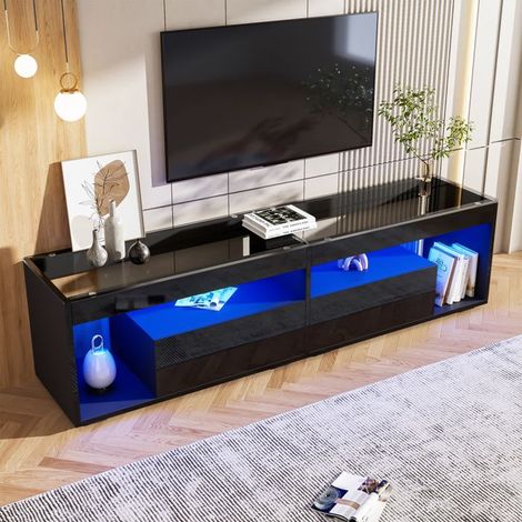 Mobile TV - NEXU - fino a 70 pollici - 2 cassetti, ripiani, illuminazione LED - Pannello di particelle - 180x40x46cm - nero