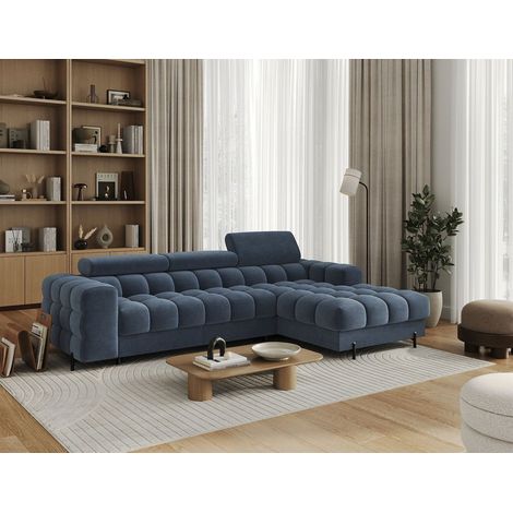 Ecksofa mit Schlaffunktion Sofa FERROL Stoff Whisper Blau Ottomane Rechts (1/5)