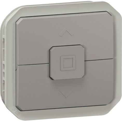 Poussoir étanche pour commande par automatisme de moteur de volets roulants Plexo avec enjoliveur gris LEGRAND 069539L (1/2)