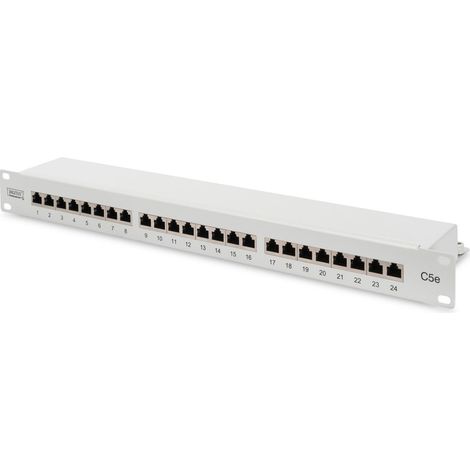 Digitus Patchpanel DN-91524S Weiß Kategorie: CAT 5e Anschlüsse: 24 x RJ45 Haltekraft: 7,7 kg Einsteckkraft: max. 30 N 48,2 x 4,4 x 10,9 cm (1/4)
