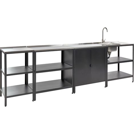 Conjunto de cocina 4 piezas de exterior acero inoxidable 3 islas de cocina 1 armario fregadero monomando negro Vilama (1/5)