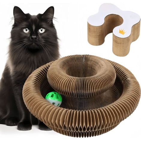 Griffoir pour Chats Carton - Grattoir Multi-Formes Pliant, Jouet Interactif avec Cloche Dérouvable, Stimule l'Instinct de Chasse Félins, Adapté à Tous Les Âges de Chats (1/5)