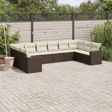 Salon de jardin modulable 10 pièces en résine tressée marron avec coffres de rangement et coussins, 85.31kg - PANGIVO (1/3)