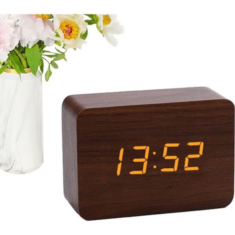 Horloge De Bureau en Bois, Réveil Numérique avec Grand Écran LED, Mode Semaine/Week-End, Une Fonction De Répétition, Réveil De Chevet Enfant, pour Chambre À Coucher, Maison Et Bureau (1/5)
