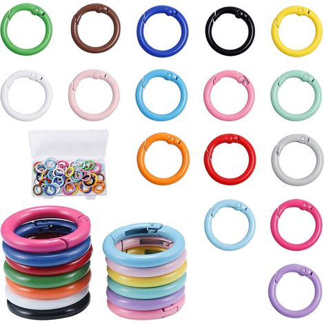 64 Pièces Mini Mousqueton Rond 24 mm Mousquetons Ronds Porte-Clés Anneaux Ronds à Ressort Petit Mousqueton Rond de Alliage de Zinc pour Sac à Main Porte-Clés Travaux Manuels (16 Couleurs)