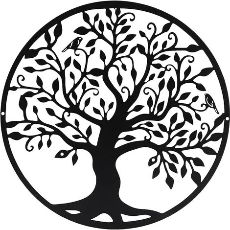 Décoration murale arbre de vie en métal noir pour salon, couloir, escaliers, extérieur (30 cm) (1/5)