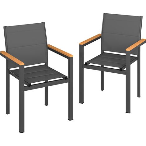 Ensemble de 2 chaises de jardin empilables avec assise et dossier rembourrés, gris foncé (1/5)