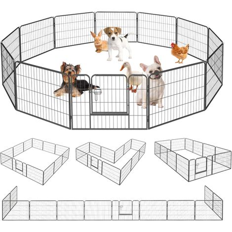Parc pour Chien Métal 80cm x 60cm Haut Enclos Chiots Intérieur et Extérieur Clôture Pliable 12 Panneaux (1/5)