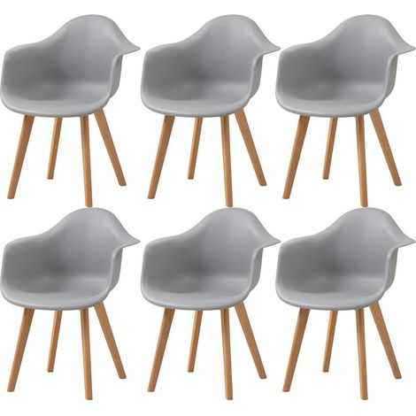 Esszimmerstühle 6er-Set mit Armlehnen, skandinavische Design-Sessel, Buchenholzbeine, Grau (1/5)