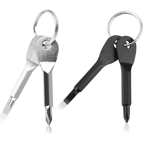 Mini tournevis portable pour porte-clés EDC multifonction, tournevis plat et cruciforme, outil de survie avec porte-clés argenté et noir (1/4)