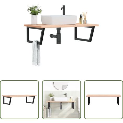 vidaXL Support de lavabo - Étagère de vasque murale acier et bois massif de hêtre (1/5)