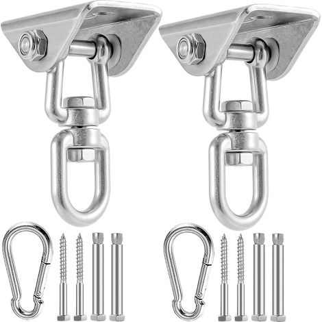 2 Pièces 360° Rotation Crochet Plafond Charge Lourde, Support Sac Frappe avec Vis Fixation, Crochet Suspension Acier Inoxydable pour Chaise Suspendue, Balançoire, Serviette Yoga (450kg Capacité)