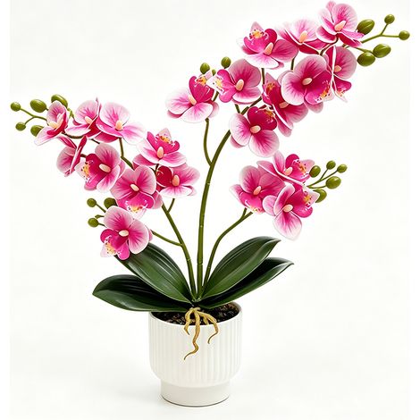 Orchidée artificielle phalaenopsis en pot, Sans entretien – Lavable, tiges flexibles, ne décolore pas – Idéale pour la décoration de la maison,9×9.5×37cm