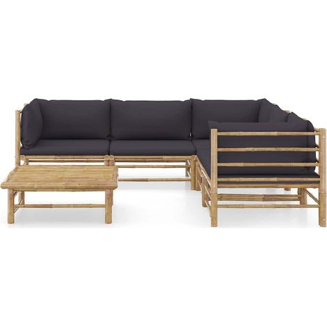 Maison Exclusive - Set Divani da Giardino 6 pz con Cuscini Grigio Scuro in Bambù (1/5)