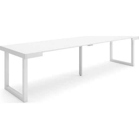 Skraut Home – Table console extensible 302x90cm – Pour 14 personnes – Pieds en bois massif – Finition blanche mat – Style moderne (1/5)