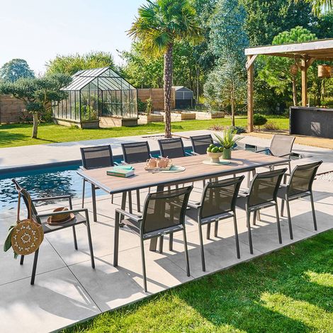 Table de jardin 10 places Pavane extensible gris graphite - Hespéride (1/5)