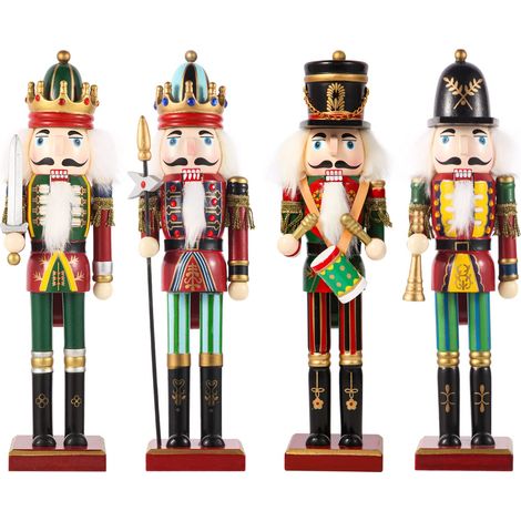 Adorno navideño de cascanueces, figura tradicional de soldado cascanueces de madera pintada de 30 cm, decoración de mesa para la temporada navideña. (1/5)