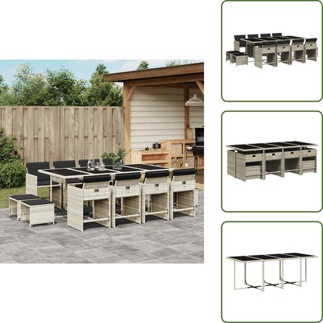 Muebles de exterior - vidaXL Set comedor jardín y cojines 13 pzas ratán sintético gris claro - Ratán sintético