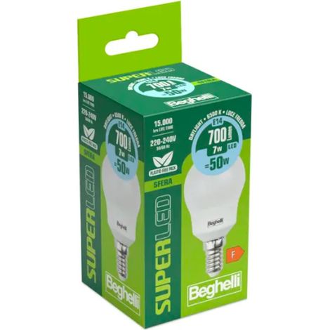 LAMPADA LED SFERA E14 7W 4000K "BEGHELLI SUPERLED 58078"
