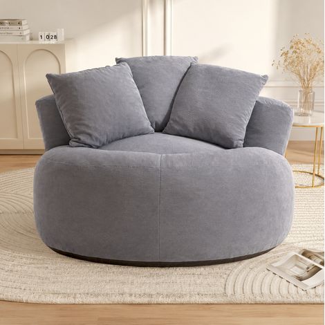 Fauteuil pouf rond 120x120x65 cm en velours côtelé gris, assise profonde pour petit salon – MEUBLIV (1/5)
