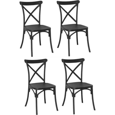 KIT 4 SEDIE POLIPROPILENE CUCINA BAR RISTORANTE SEDIA INTERNO ESTERNO CROSS NERO 436v